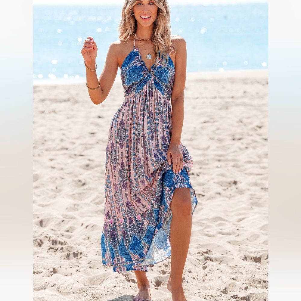 Bohemian Blue and Pink Maxi Dress